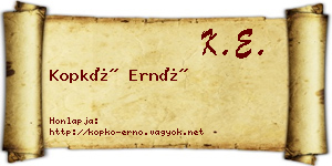 Kopkó Ernő névjegykártya